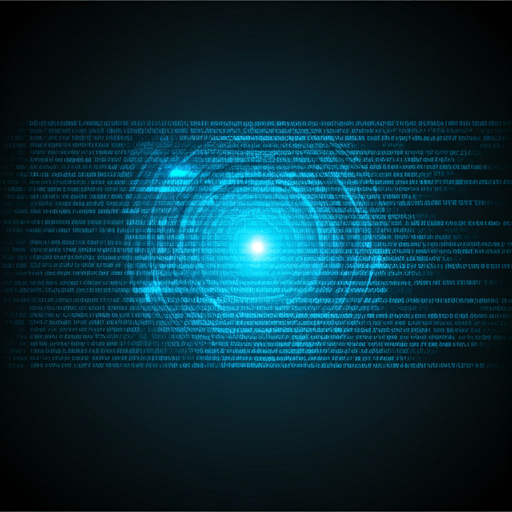 Futuristic glowing blue digital code and data visualisation interface representing high-end cybersecurity protection