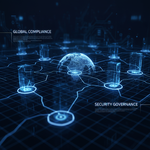 Futuristic glowing blue digital code and data visualisation interface representing high-end cybersecurity protection